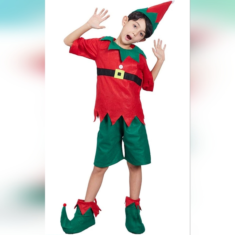 Festive Elf Costume for Kids - Red and Green